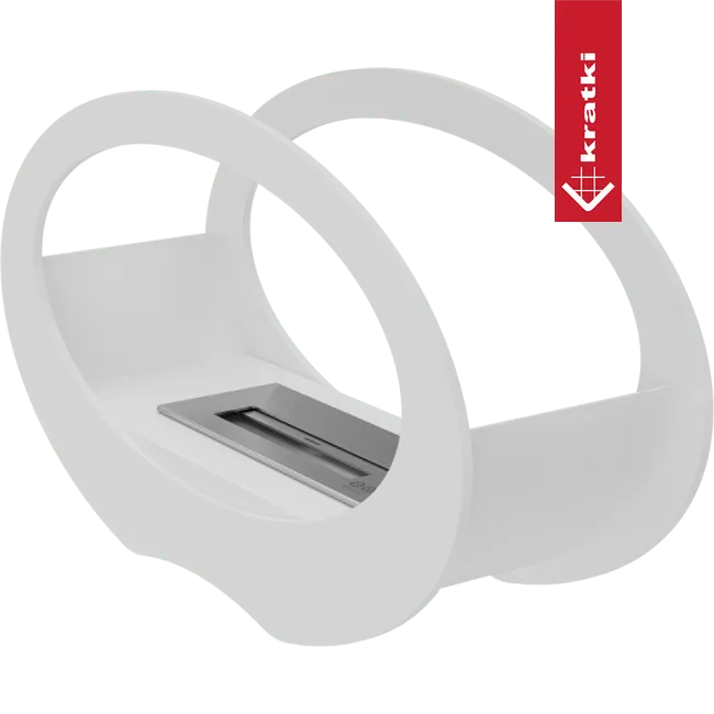 Witte, moderne bio-ethanol haard Kratki Echo met ovale vorm en geïntegreerde brander.