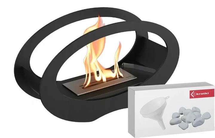 Kratki Echo bio-ethanol haard met modern ontwerp, inclusief vulset en decoratieve stenen.