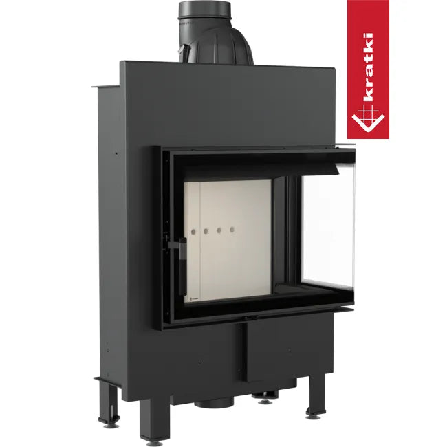 Kratki Lucy 12 kW Slim Rechts, moderne inbouwhaard met glazen zijpaneel en strak design.