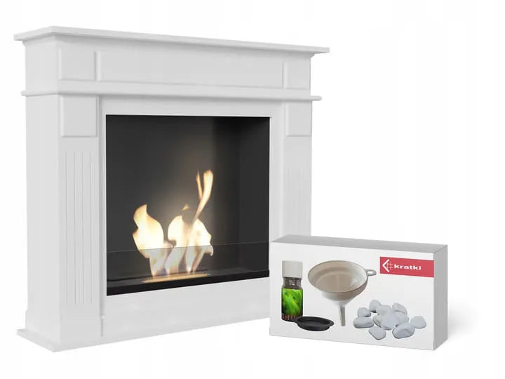Witte Kratki November TÜV haard met accessoires, inclusief stenen en vloeistof.