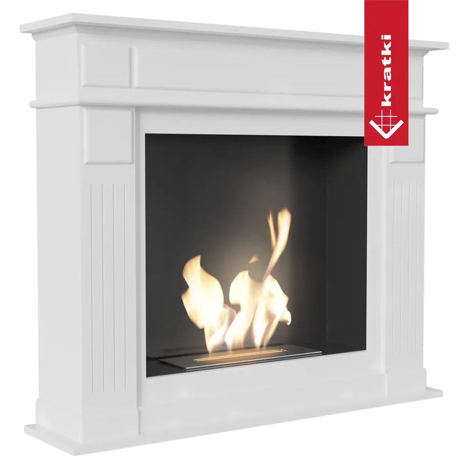 Witte Kratki November TÜV haard met brandende vlammen en een klassiek ontwerp.