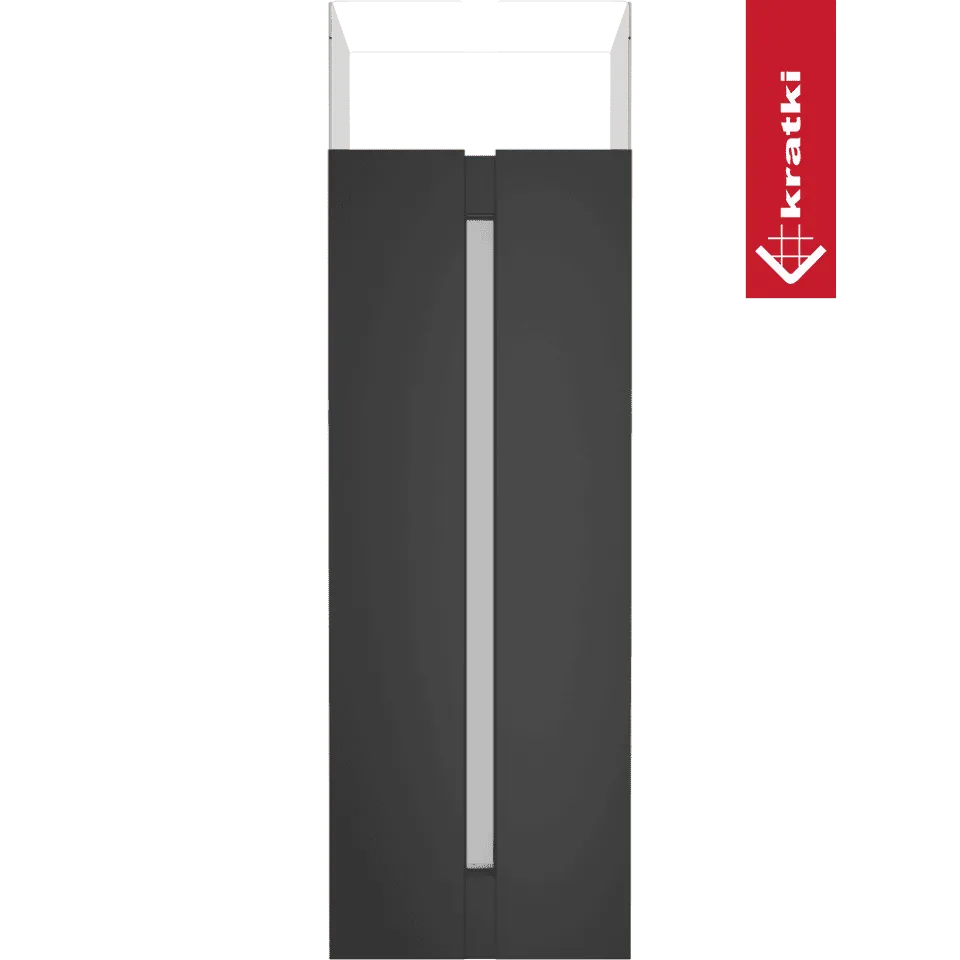Zwarte Kratki Romeo TÜV biokachel met strakke, moderne vormgeving en verticale opening.