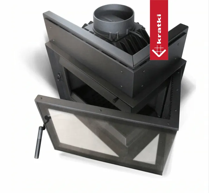 Kratki Simple M 10 kW Links Set 1, moderne hoekhaard met glazen deur en zwart metalen afwerking.