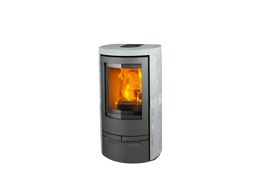 Jydepejsen Cosmo 971 Speksteen houtkachel met brandend vuur