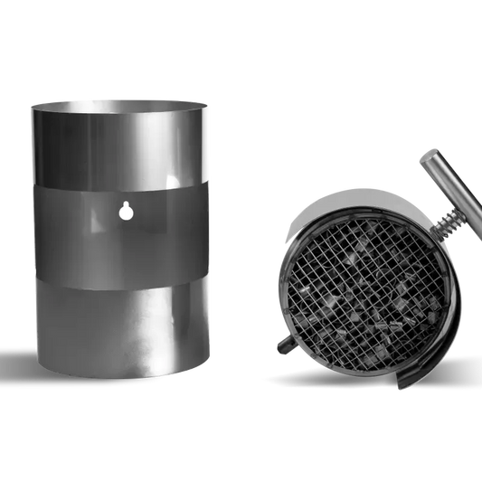 ABCAT Houtrookfilter, cilindervormig met rooster en handvat, voor houtrookfiltratie.