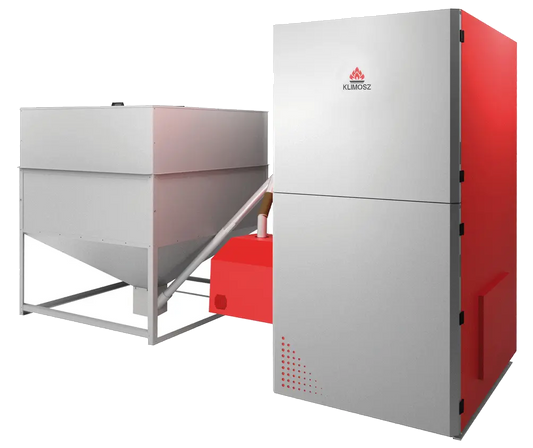 Klimosz Duo Industrial NG 150 pelletinstallatie met bunker en ketel
