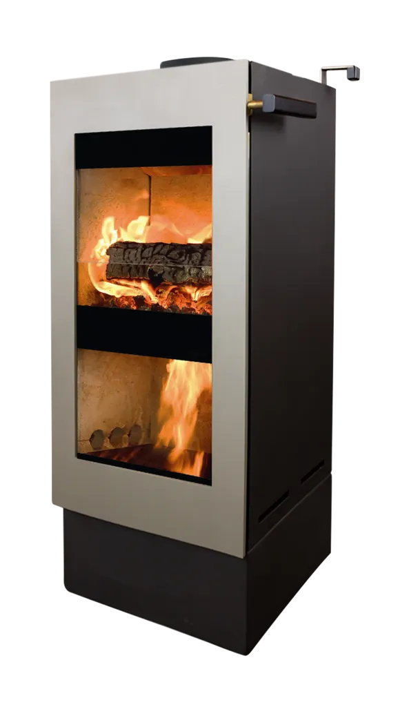 Houtkachel Xeoos Basic Eco Green x8 met modern ontwerp en dubbele verbrandingskamer.