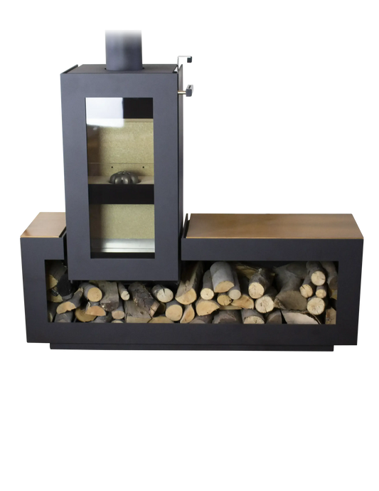 Xeoos Matten x8 houtkachel met open houtopslag