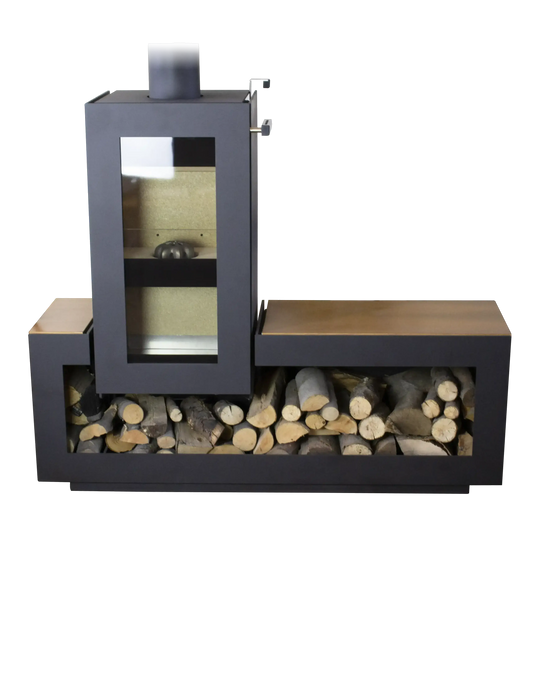 Xeoos Matten x8 houtkachel met open houtopslag
