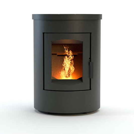 Duroflame Abel RC pelletkachel met brandende vlam achter glas