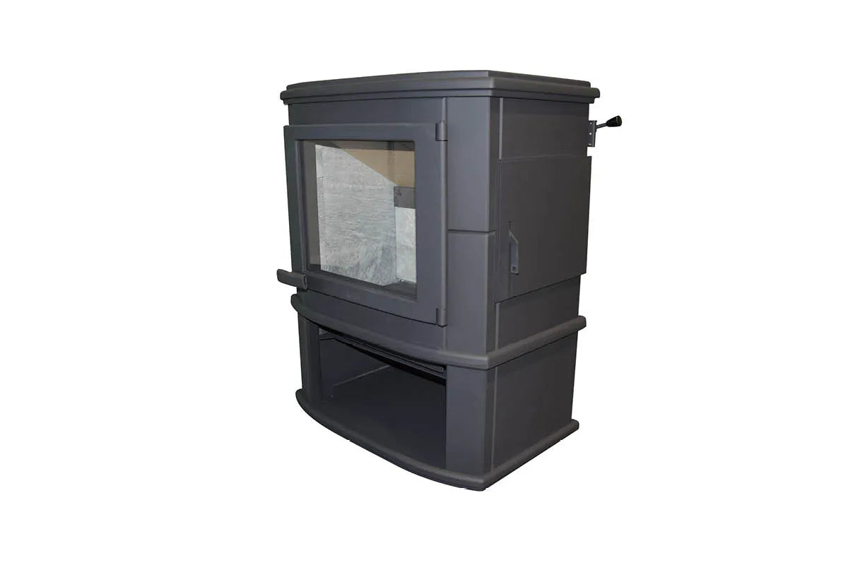 Altech Grande Nobles Basis houtkachel in antraciet met grote glazen deur en handvat.