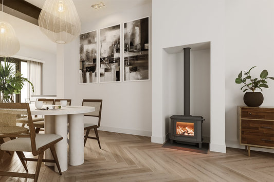 Altech Nobles Basis in moderne eetkamer met brandend vuur
