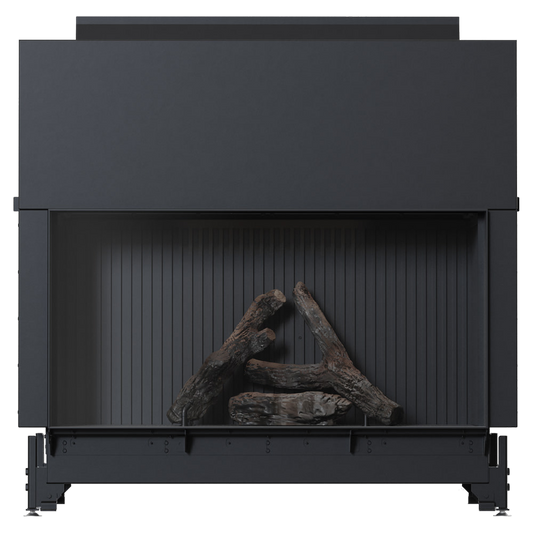 Balstil Lusso 130/55 inbouwhaard met decoratieve houtblokken op witte achtergrond