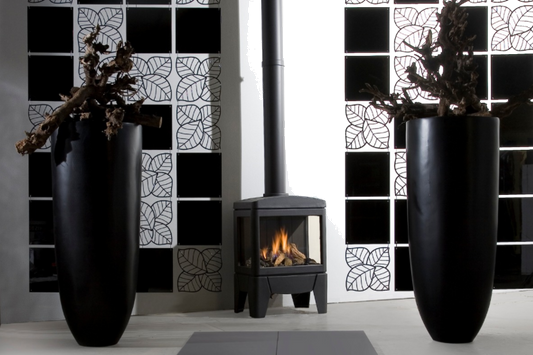 Faber Jelling gaskachel Propaan in showroom met vlammen