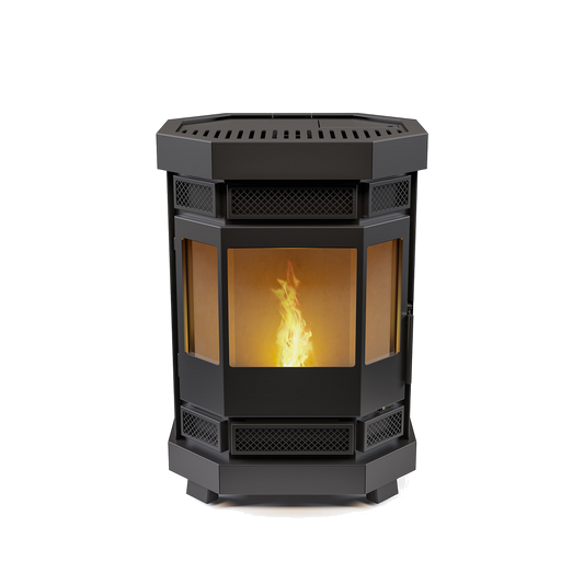 Duroflame Batavia T4.2 pelletkachel met zichtbare vlam achter glas