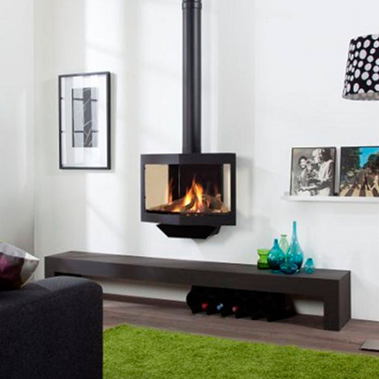 HAVÉ Black Stealth gashaard in een moderne woonkamer met groene vloerkleed en decoratieve elementen.
