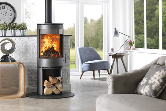 Charlton & Jenrick Purevision vrijstaand rond model hoog met houtvak, in woonkamer
