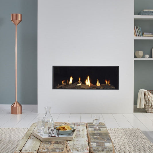 DRU Global 100 BF in moderne woonkamer met ingebouwde gashaard