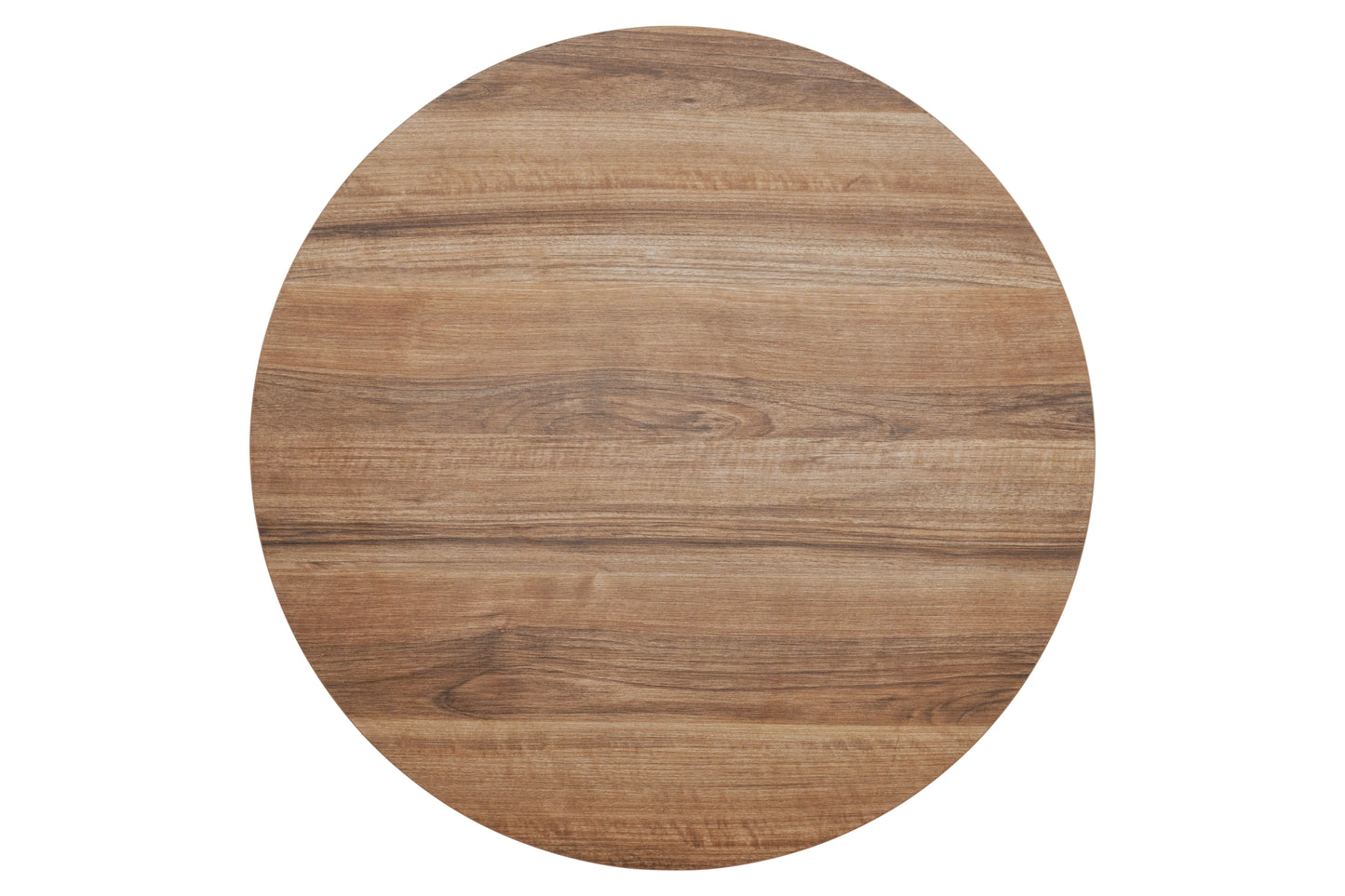 Ronde houten tafelblad van de Dimplex Fyr 127 met natuurlijke houtnerfpatronen.