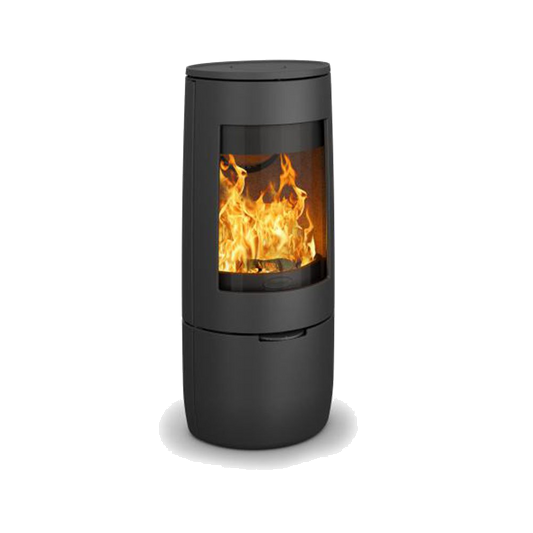 Dovre BOLD 400 zwarte houtkachel met zichtbaar vuur