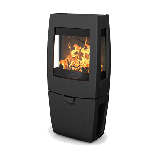 Dovre Sense 403 zwarte houtkachel met zichtbare vlammen