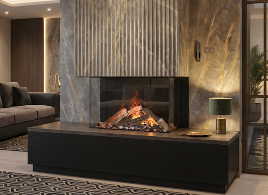 Dimplex e-MatriX 800/500 III Driezijdig met vlameffect in modern interieur
