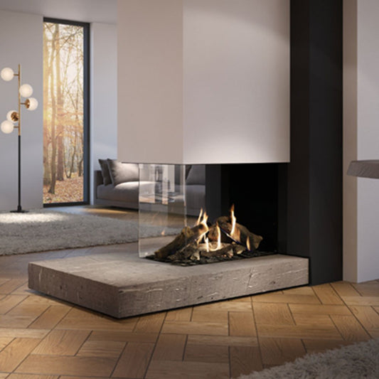 DRU Maestro 75 XTU Eco Wave in moderne woonkamer met brandend haardvuur
