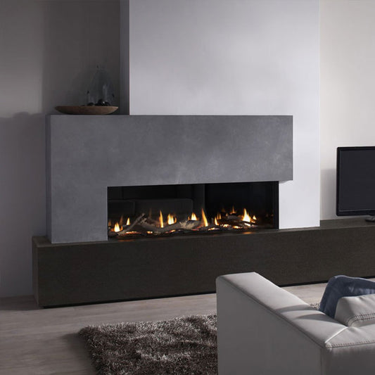 DRU Metro 130XT Eco Wave in moderne woonkamer met ingebouwde gashaard