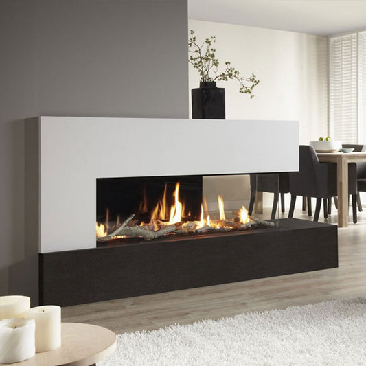 DRU Metro 130XTL Eco Wave ingebouwde haard in moderne woonkamer