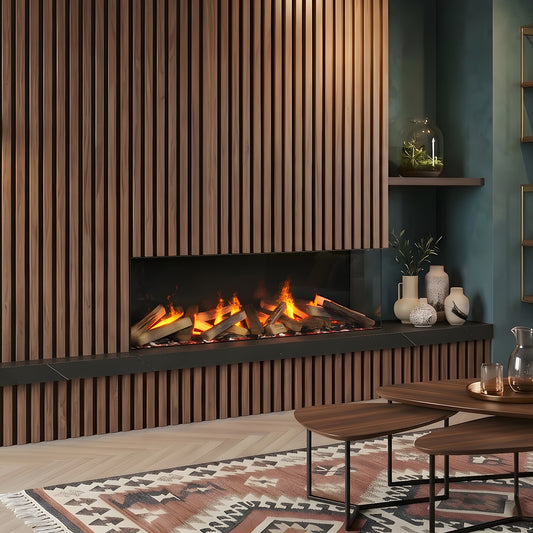 Dimplex e-MatriX 1300/400 II Hoek in moderne woonkamer met ingebouwde haard