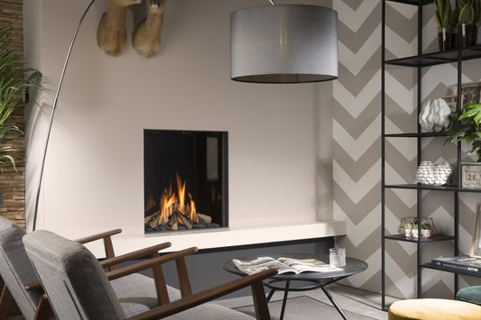Element4 Cupido 70 realflame burner in moderne woonkamer met brandend vuur