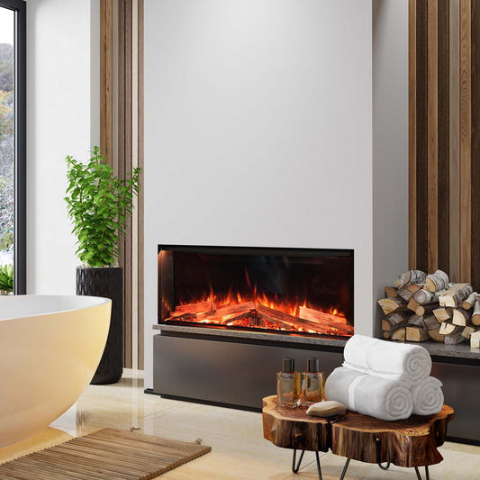 Element4 Elite 100 E Supreme ingebouwd met vlambeeld in een luxe badkamer
