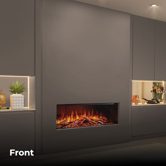 Fair Fires Tru Vizion Solution 1250 in moderne ingebouwde woonkamerwand met vlammen