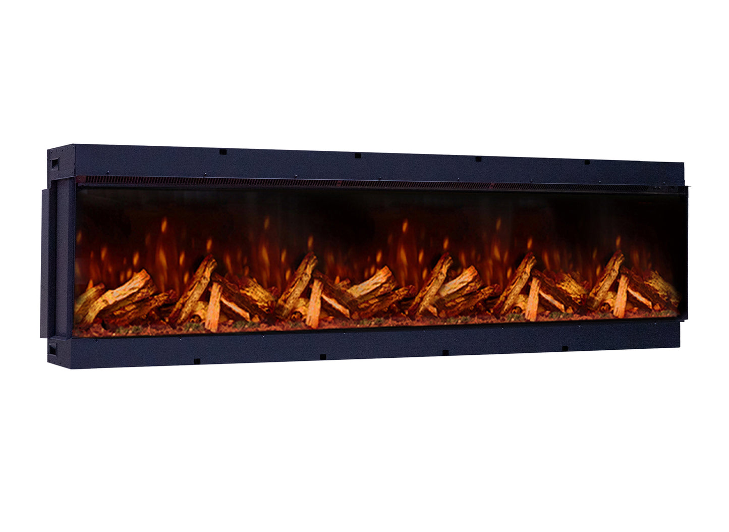 Fair Fires Tru Vizion Pano S 2000 in zwart, lang panoramisch vuurzicht met vlammen