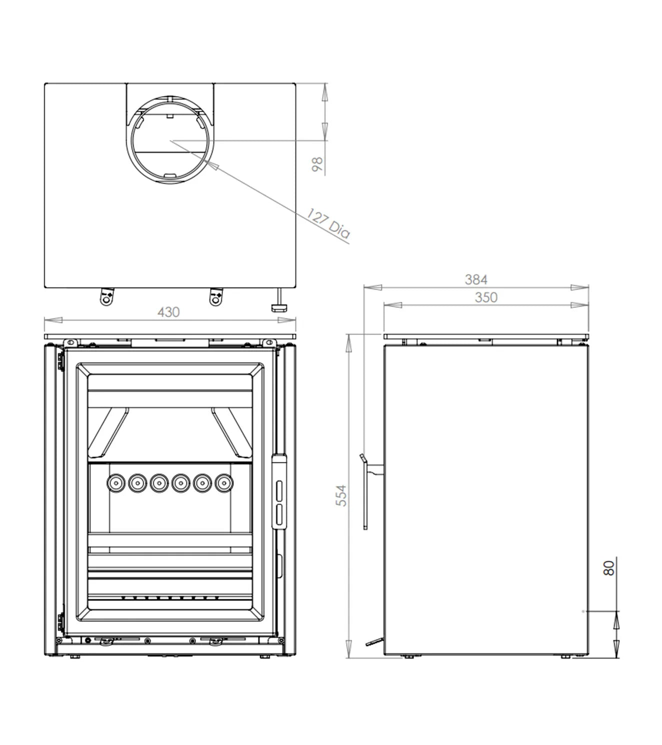 Technische tekening van Charlton & Jenrick Fireline Ecostar 5 Wide met afmetingen en details.