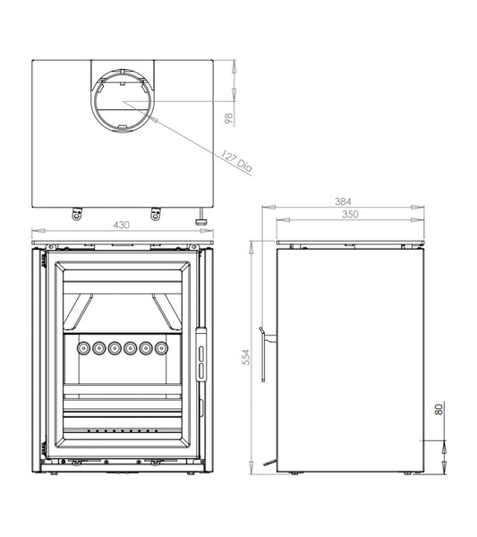 Technische tekening van Charlton & Jenrick Fireline Ecostar 5 Wide met afmetingen en details.