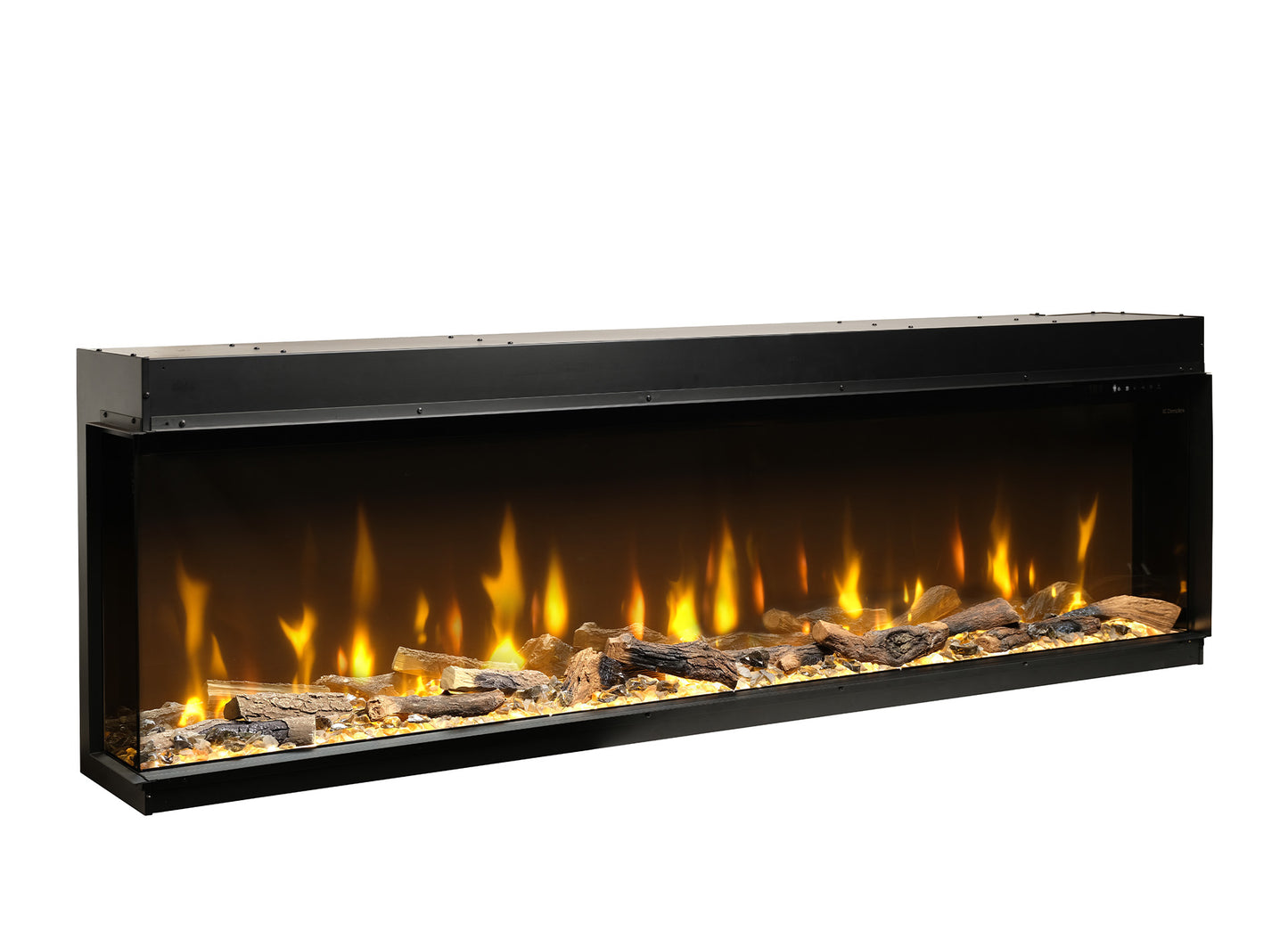 Dimplex Ignite Bold 74 elektrische haard met realistische vlammen en houtblokken.