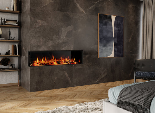 Charlton & Jenrick i-1500e Deep ingebouwd in moderne woonkamer met vlammen