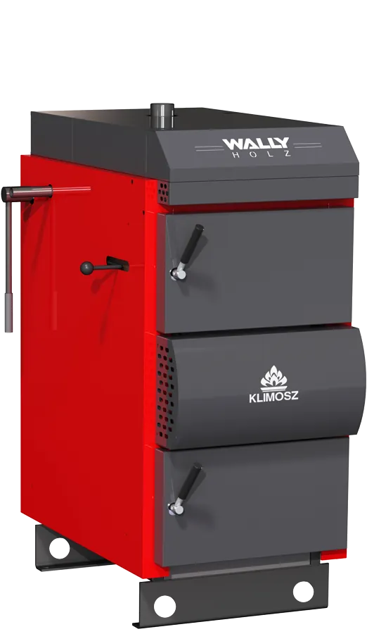 Klimosz Wally Holz 25 houtkachel, rood en grijs, vooraanzicht