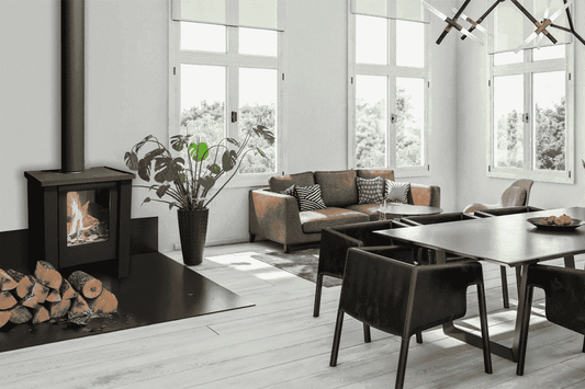 Element4 Kudos gaskachel in moderne woonkamer met brandend vuur