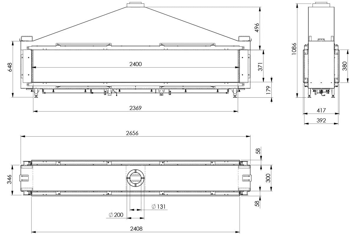 Technische tekening van Element4 Tenore 240 met gedetailleerde afmetingen en specificaties.