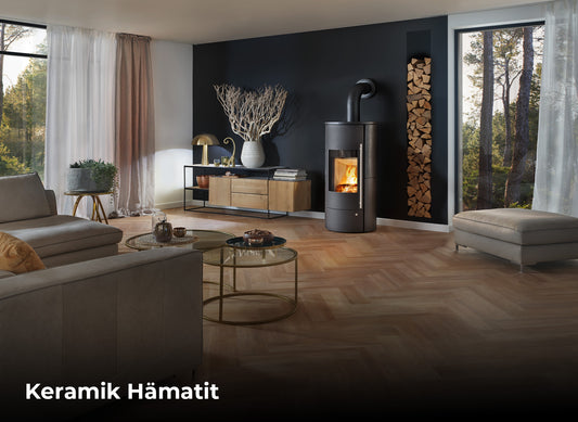 Olsberg Lombok PowerSystem kachel in moderne woonkamer met brandend vuur