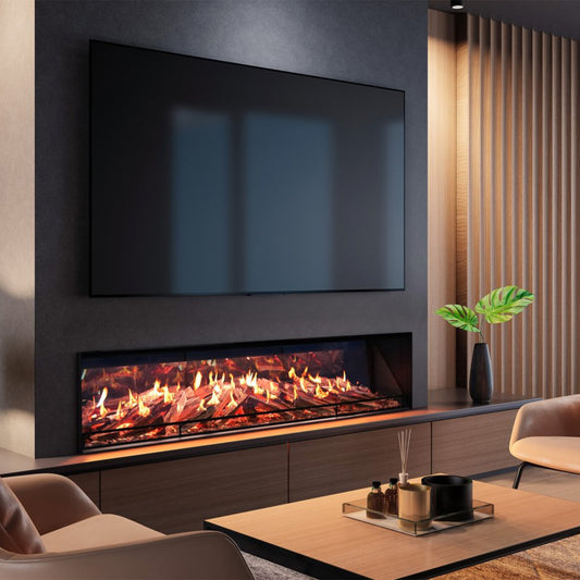 Element4 Luxor 190 E in moderne woonkamer met ingebouwde haard onder tv