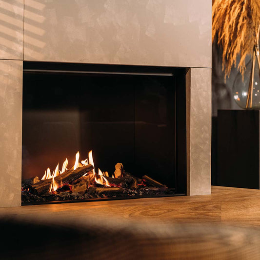 Faber Matrix Hybrid 1050/650 I Front ingebouwde haard met brandend hout