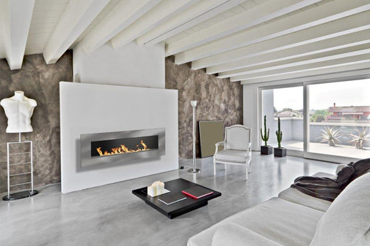 Icon Fires Nero Wall Frame 1750 in moderne woonkamer met ingebouwde haard