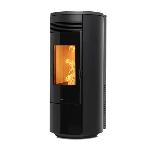 Nobis A11 Round Glass pelletkachel zwart met vlammen achter glas