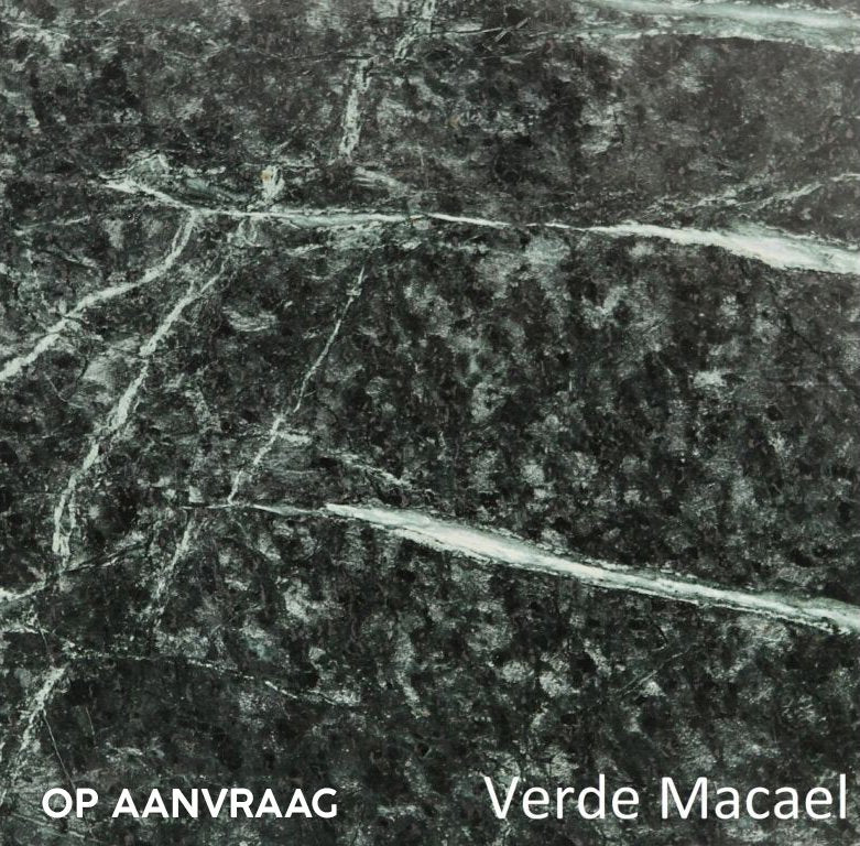 Schouw Stein variant t.b.v. vrijstaande kachel, donker marmer met witte aderen, Verde Macael.