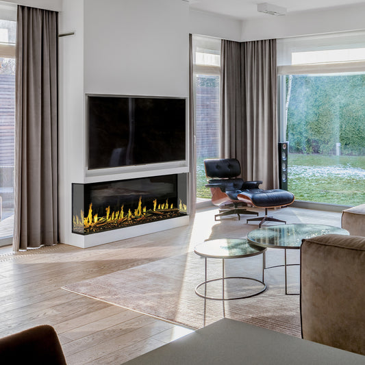 Wanders Orion Multi 52'' in moderne woonkamer met brandend haardvuur