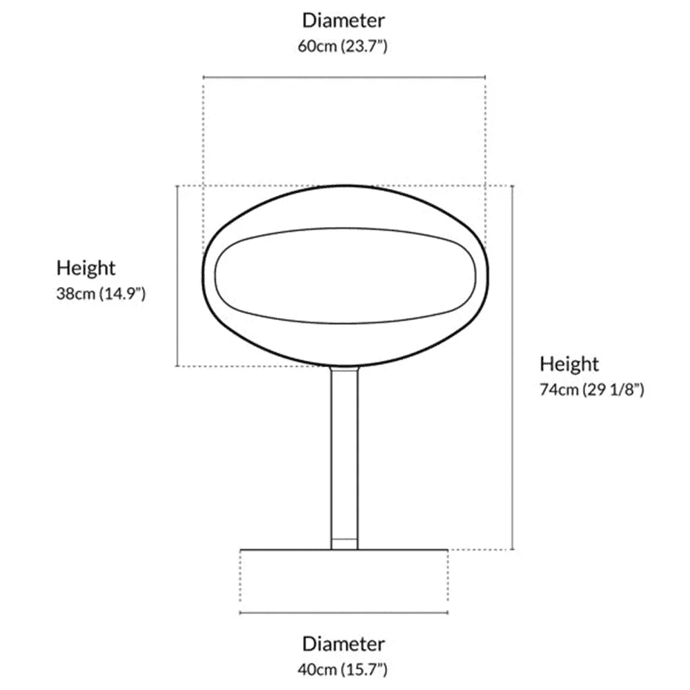 Afmetingen van Cocoon Fires Pedestal (Zwart): diameter 60 cm, hoogte 74 cm, voet diameter 40 cm.