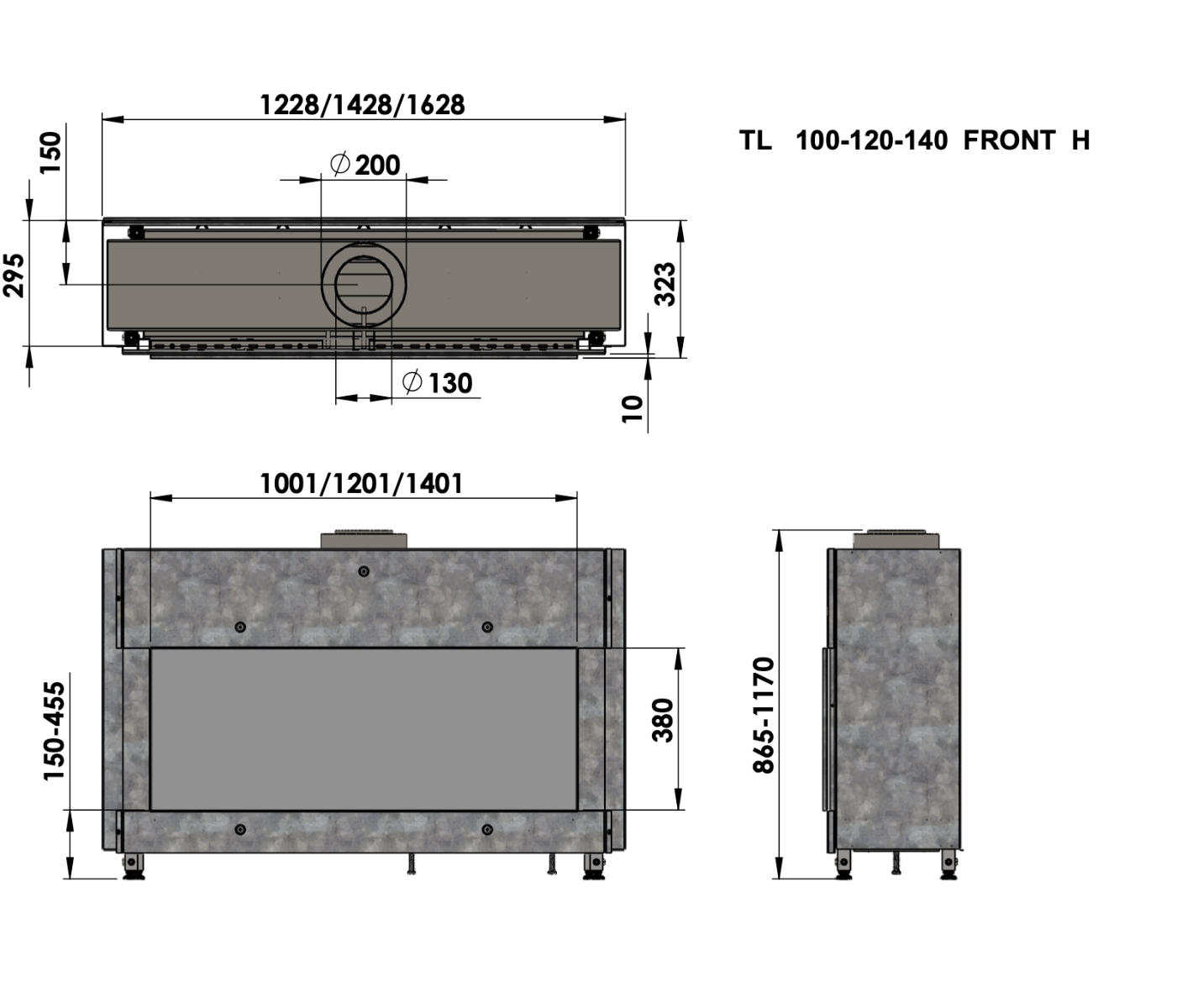Trimline Fires 120 Front technische tekening met maatvoering
